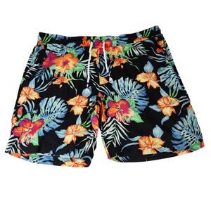 Jogal Shorts Black Hawaiian Floral Drawstring Lightweight Men's Medium VACATION